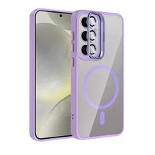 Fuchsia Galaxy S24 FE ile Uyumlu Remim Lensli Lila Kablosuz Şarj Özellikli Standlı Kapak