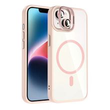 Fuchsia İphone 14 İle Uyumlu Remim Pembe Lensli Kablosuz Şarj Özellikli Standlı Kapak