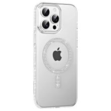 Fuchsia İphone 14 Pro Max İle Uyumlu Move Natural Grey Taşlı Kablosuz Şarj Özellikli Kapak