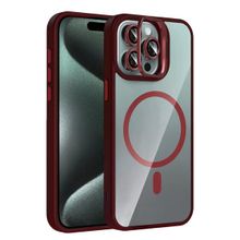 Fuchsia İphone 14 Pro Max İle Uyumlu Remim Bordo Lensli Kablosuz Şarj Özellikli Standlı Kapak