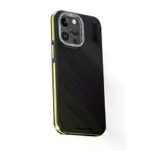 Fuchsia İphone 15 Pro İle Uyumlu Kılıf Aramid 600D Kevlar Sarı Karbon Fiber Kablosuz Şarj Özellikli Kapak