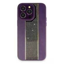 Fuchsia İphone 15 Pro İle Uyumlu Kılıf Hbc-160 Almera Taşlı Derin Mor Kapak