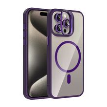 Fuchsia İphone 15 Pro Max İle Uyumlu Remim Derin Mor Lensli Kablosuz Şarj Özellikli Standlı Kapak