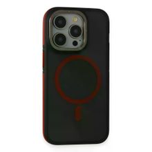 Fuchsia İphone 15 Pro Max İle Uyumlu Rocky Siyah Kırmızı Kablosuz Şarj Özellikli Kapak