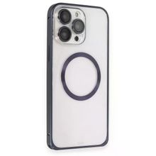 Fuchsia İphone 15 Pro Max Uyumlu Metal Bumper Magneticsafe Lacivert Kılıf