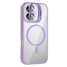 Fuchsia İphone 16 İle Uyumlu Remim Lensli Lila Kablosuz Şarj Özellikli Standlı Kapak