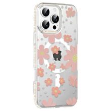 Fuchsia İphone 16 Pro İle Uyumlu Floral Pembe Kablosuz Şarj Özellikli Kapak