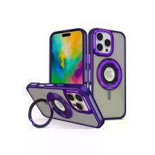 Fuchsia İphone 16 Pro Max İle Uyumlu Banza Derin Mor Kablosuz Şarj Özellikli Standlı Kapak