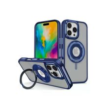 Fuchsia İphone 16 Pro Max İle Uyumlu Banza Lacivert Kablosuz Şarj Özellikli Standlı Kapak