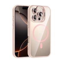 Fuchsia İphone 16 Pro Max Uyumlu Remim Lensli Pembe Kablosuz Şarj Özellikli Standlı Kapak