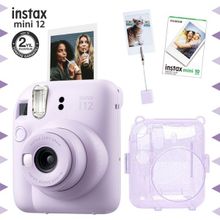 Fujifilm Instax mini 12 Lila Fotoğraf Makinesi 10'lu Film Kıskaçlı Resim Standı ve Simli Pleksi Kılıf Seti