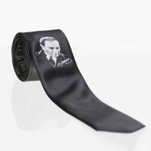 Gaffy Çocuk Boy Atatürk ve İmza Baskılı Saten Siyah Kravat
