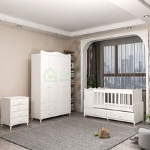 GarajHome Pırlanta Yıldız 4 Kapaklı Beyaz Bebek Odası Takımı