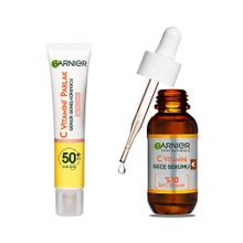 Garnier 40 ml C Vitamini Parlak Günlük Uv Korumalı Güneş Yüz Kremi Spf50 Işıltılı Doku & 30 ml C Vitamini Süper Aydınlatıcı Gece Serumu Cilt Bakım Seti