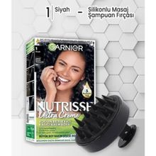 Garnier Nutrisse 1 Siyah Saç Boyası ve Siyah Masaj Şampuan Fırçası