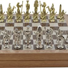 Gift Home Metal Mısır 36x36x6 cm Satranç Takımı Parlak ve Rustik Desenli MDF Sandıklı Satranç Tahtası