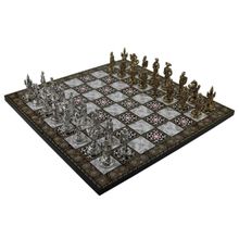 Gift Home Orta Boy Metal İspanyol Askerleri 37x37 cm Satranç Takımı Parlak ve Sedef Desenli MDF Ahşap Tahtası