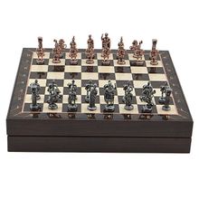 Gift Home Orta Boy Metal Roma 36x36x6 cm Satranç Takımı Antik Ve Ceviz Desenli Sandıklı MDF Tahtası