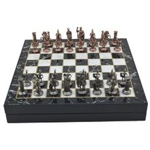 Gift Home Orta Boy Metal Roma 36x36x6 cm Satranç Takımı Antik ve Mermer Desenli Sandıklı MDF Tahtası