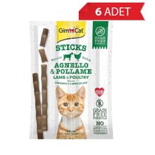 GimCat 4 Parça 6 Adet Sticks Kuzulu ve Tavuklu Taurinli Tahılsız Ödül Çubuğu