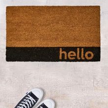 Giz Home 35x60 cm Bej Bordürlü Hello Kapı Önü Paspası