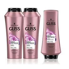 Gliss 2x500 ml Serum Deep Repair Şampuan + 360 ml Saç Kremi + Saç Açıcı Tarak