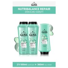 Gliss Nutribalance Repair Dökülme Karşıtı 2x500 ml Şampuan + 360 ml Saç Kremi