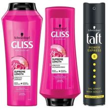 Gliss Supreme Length 500 ml Şampuan + 360 ml Saç Kremi + Taft Power Express 250 ml Saç Spreyi