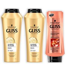Gliss Ultimate Oil Elixer Şampuan 2x500 ml + Gliss 400 ml Magnificent Saç Kremi