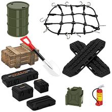 GLOBACT 1/24 1/18 RC Crawler Aksesuarları Araba Çatı Dekorasyon Bagaj Ağı, Kurtarma Tahtası, Yangın Söndürücü, Alet Kutusu, Ahşap Kutu, 1/18 TRAXXAS TRX4M 1/24 Eksenel SCX24 (12 Adet Ordu Yeşili)