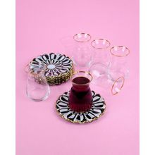 Glore Destina Siyah Altın Yaldızlı 12 Parça 6 Kişilik Cam Çay Takımı