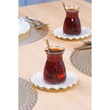 Glore Solid Krem Wavy 12 Parça 6 Kişilik Altın Yaldızlı Cam Çay Takımı