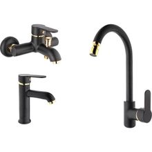 GMS Zirve Siyah Altın Banyo Eviye Lavabo Batarya Seti
