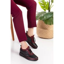 Gondol NDR.5506-Siyah-Bordo Hakiki Deri Anatomik Taban Rahat Lastik Bağcıklı Ayakkabı