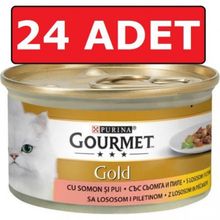 Gourmet 24x85 gr Purina Gold Somonlu ve Tavuk Etli Kedi Konservesi