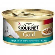 Gourmet Gold Parça Etli ve Soslu Somonlu Tavuklu 85 gr Kedi Konserve
