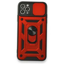 Gpack Apple iPhone 11 Pro Max Tank Aramid Sürgülü Vega Yüzüklü Kırmızı Kılıf