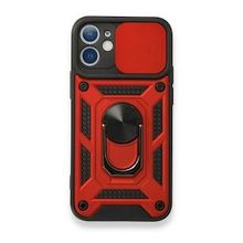 Gpack Apple iPhone 12 Tank Aramid Sürgülü Vega Yüzüklü Kırmızı Kılıf