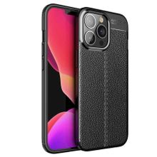 Gpack Apple Iphone 13 Pro Niss Silikon Deri Görünümlü Siyah Nano Glass Cep Telefonu Kılıfı