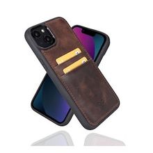 Gpack Apple iPhone 14 Plus Uyumlu Deri Kartlıklı Arka Kapak TN3 Kahve Kılıf