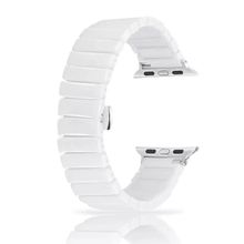 Gpack Apple Watch 4 5 42 mm Parlak Seramik Kaplama Yatay Görünüm Yandan Çıtçıt ZR Beyaz Kordon