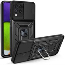 Gpack Samsung Galaxy M32 4G Tank Aramid Sürgülü Vega Yüzüklü Kırmızı Kılıf