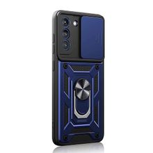 Gpack Samsung Galaxy S21 FE Sert Silikon Tank Aramid Sürgülü Vega Yüzüklü Lacivert Kılıf