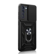 Gpack Samsung Galaxy S21 FE Sert Silikon Tank Aramid Sürgülü Vega Yüzüklü Siyah Kılıf