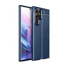 Gpack Samsung Galaxy S22 Ultra Niss Silikon Deri Görünümlü Full Ekran Koruyucu Lacivert Kılıf