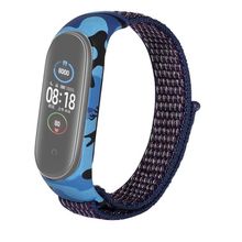 Gpack Xiaomi Mi Band 5 Kumaş Cırtcırt Kamuflaj Desenli Mavi Kordon