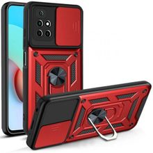 Gpack Xiaomi Redmi 10 2022 Sert Silikon Tank Aramid Sürgülü Vega Yüzüklü Kırmızı Kılıf