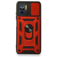 Gpack Xiaomi Redmi Note 10 Tank Aramid Sürgülü Vega Yüzüklü Kırmızı Kılıf