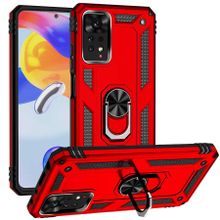 Gpack Xiaomi Redmi Note 11 Global Vega Sert Silikon Tank Standlı Yüzüklü Mıknatıslı Kırmızı Kılıf