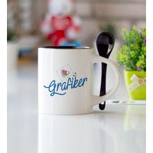 Grafiker Siyah Kaşıklı Kupa Bardak